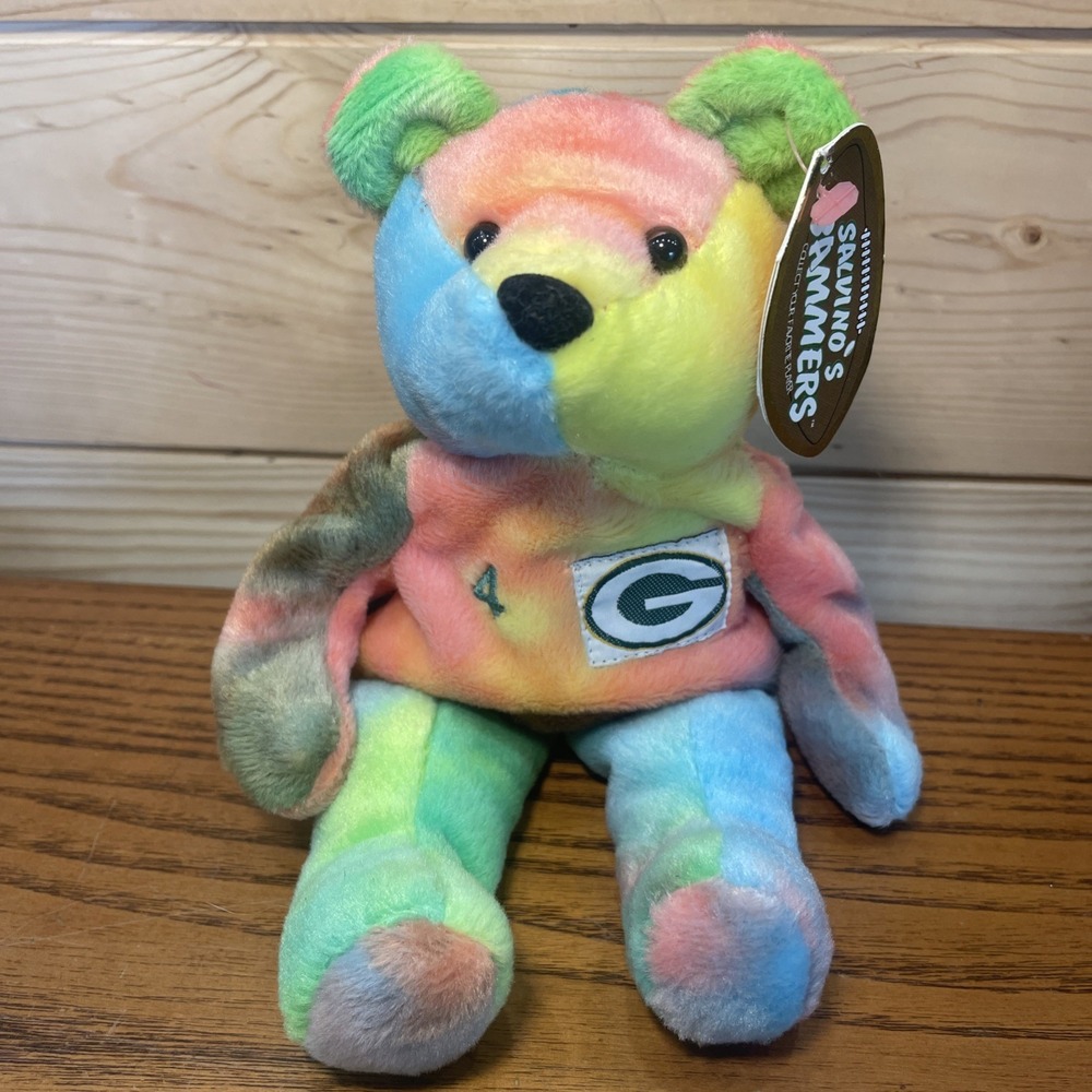 NFL Bret Favre #4 TieDye Plush Beanie Bear Salvino's Bammers Greenbay Packers 9"